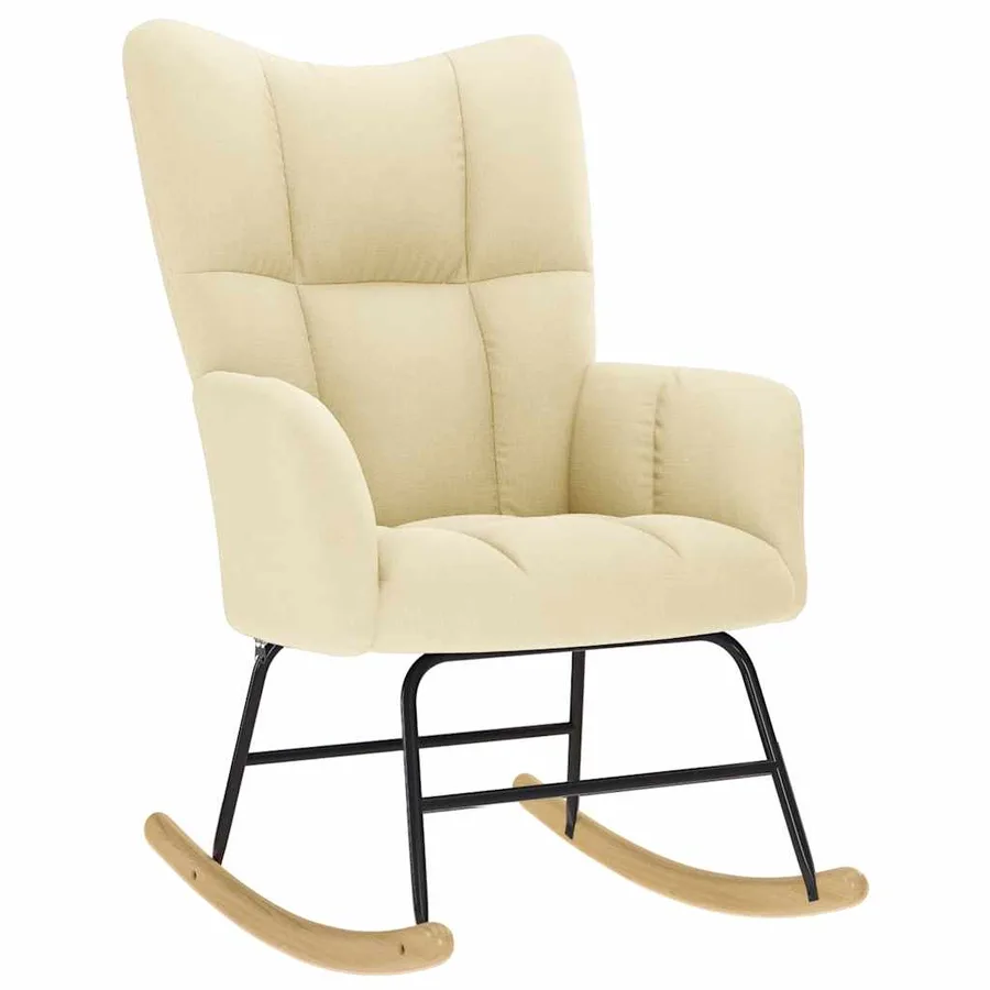 Chaise à bascule avec repose-pied Crème Tissu - 3