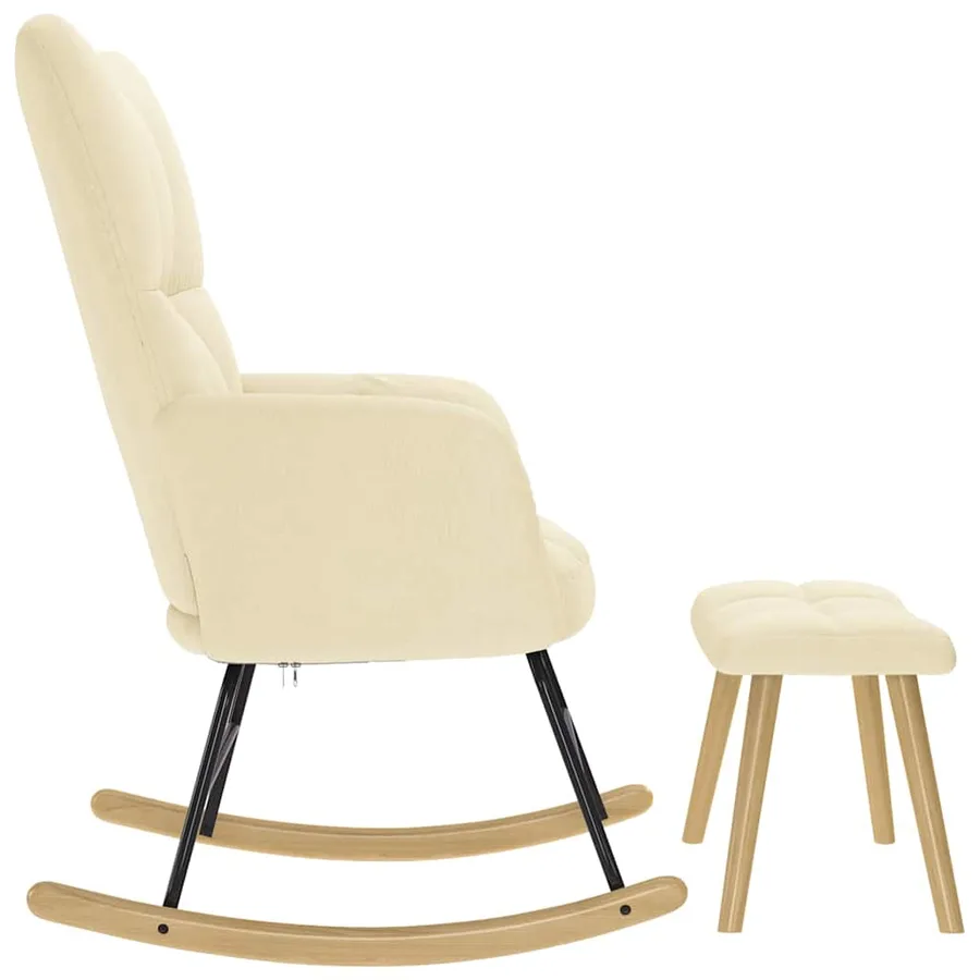 Chaise à bascule avec repose-pied Crème Tissu - 6