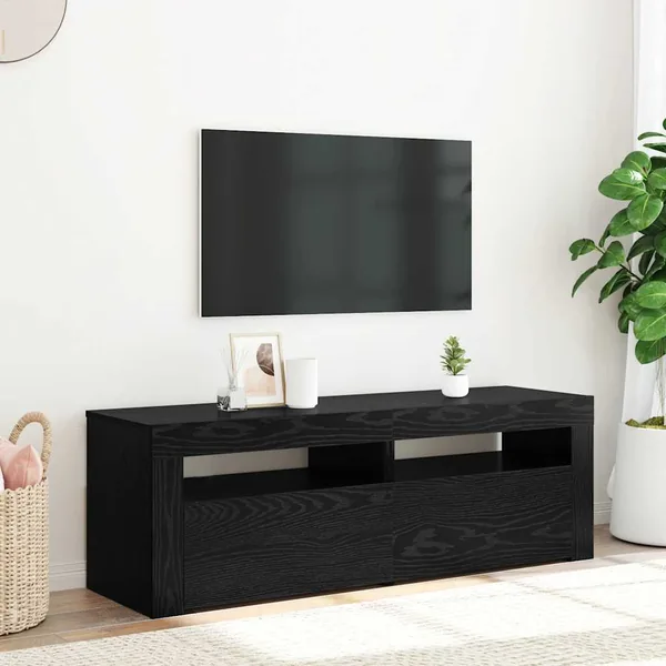 Meuble TV avec éclairage LED en chêne noir 120 x 35 x 40 cm bois d'ingénierie