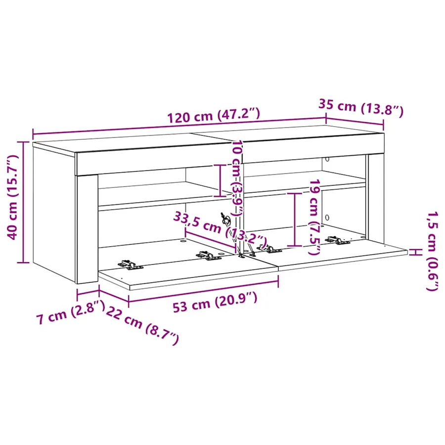 Meuble TV avec éclairage LED en chêne noir 120 x 35 x 40 cm bois d'ingénierie - 13