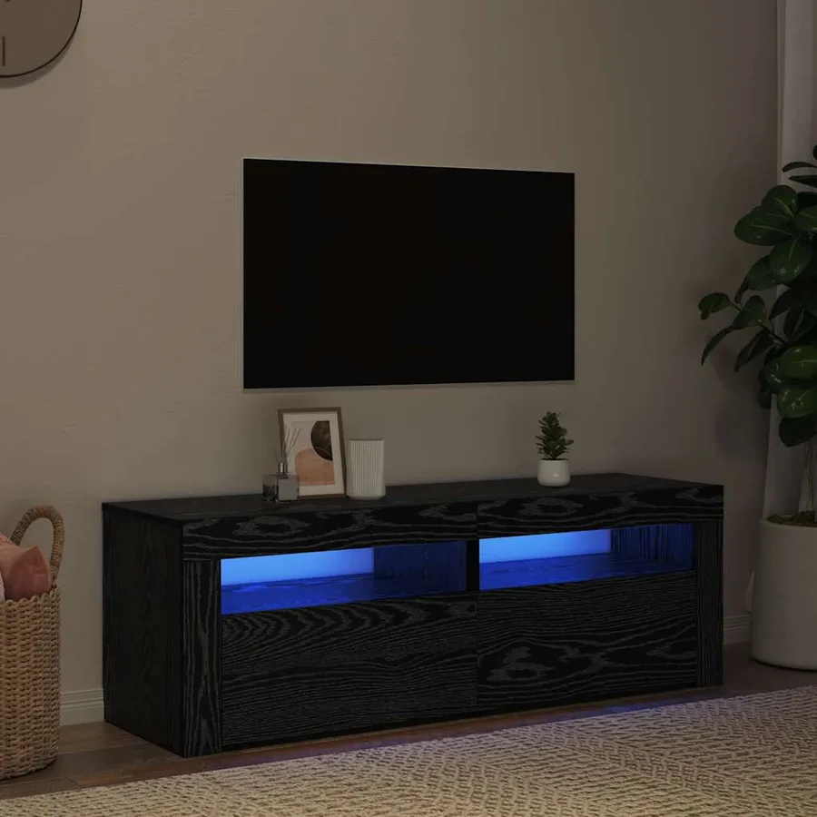 Meuble TV avec éclairage LED en chêne noir 120 x 35 x 40 cm bois d'ingénierie - 3