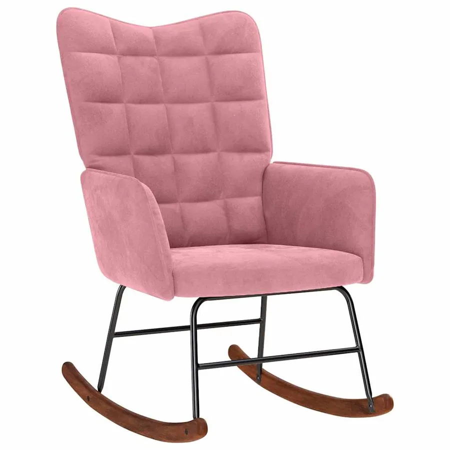 Chaise à bascule avec repose-pied rose velours - 4