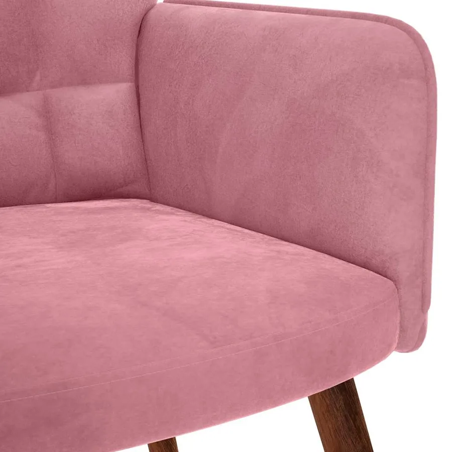 Chaise à bascule avec repose-pied rose velours - 8