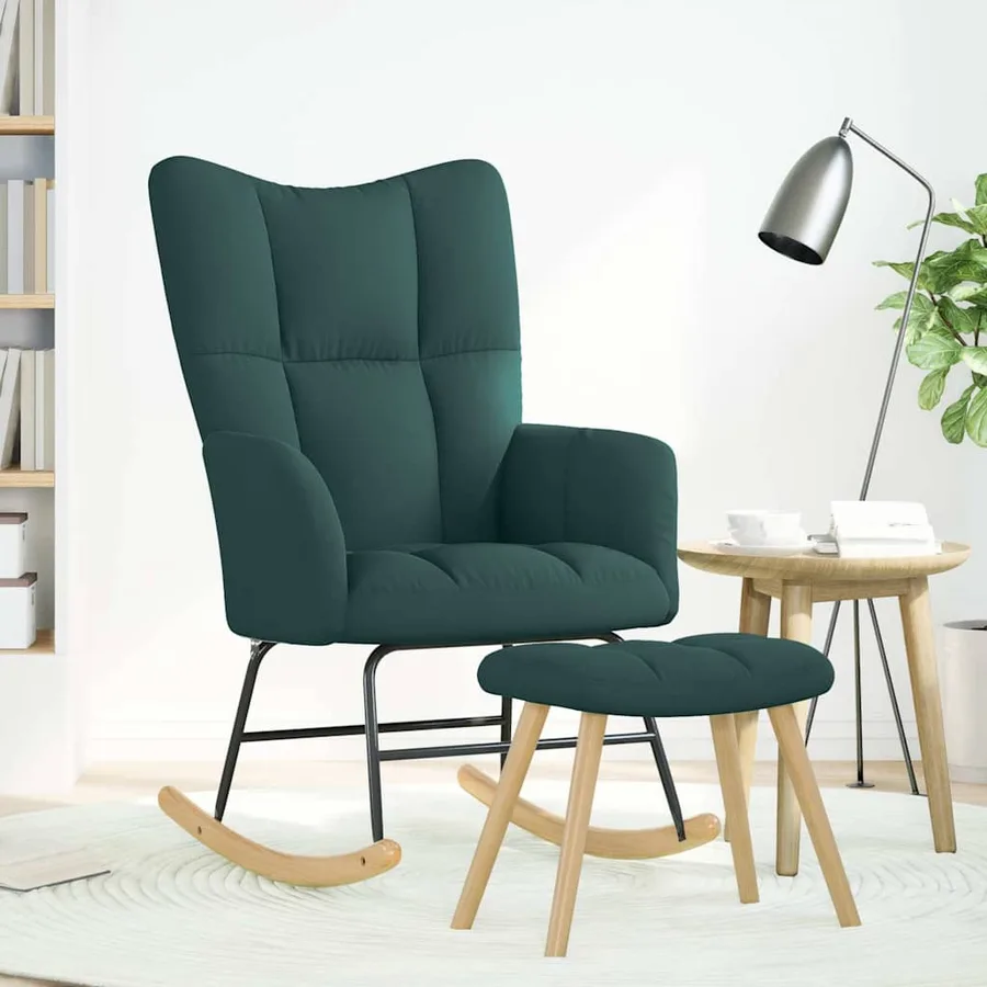 Chaise à bascule avec repose-pied Vert foncé Tissu - 2