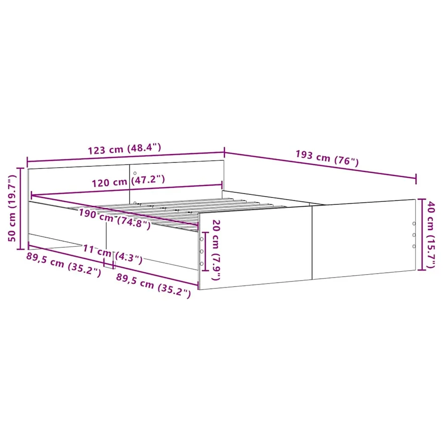 Cadre de lit sans matelas chêne noir 120 x 190 cm bois d'ingénierie - 11