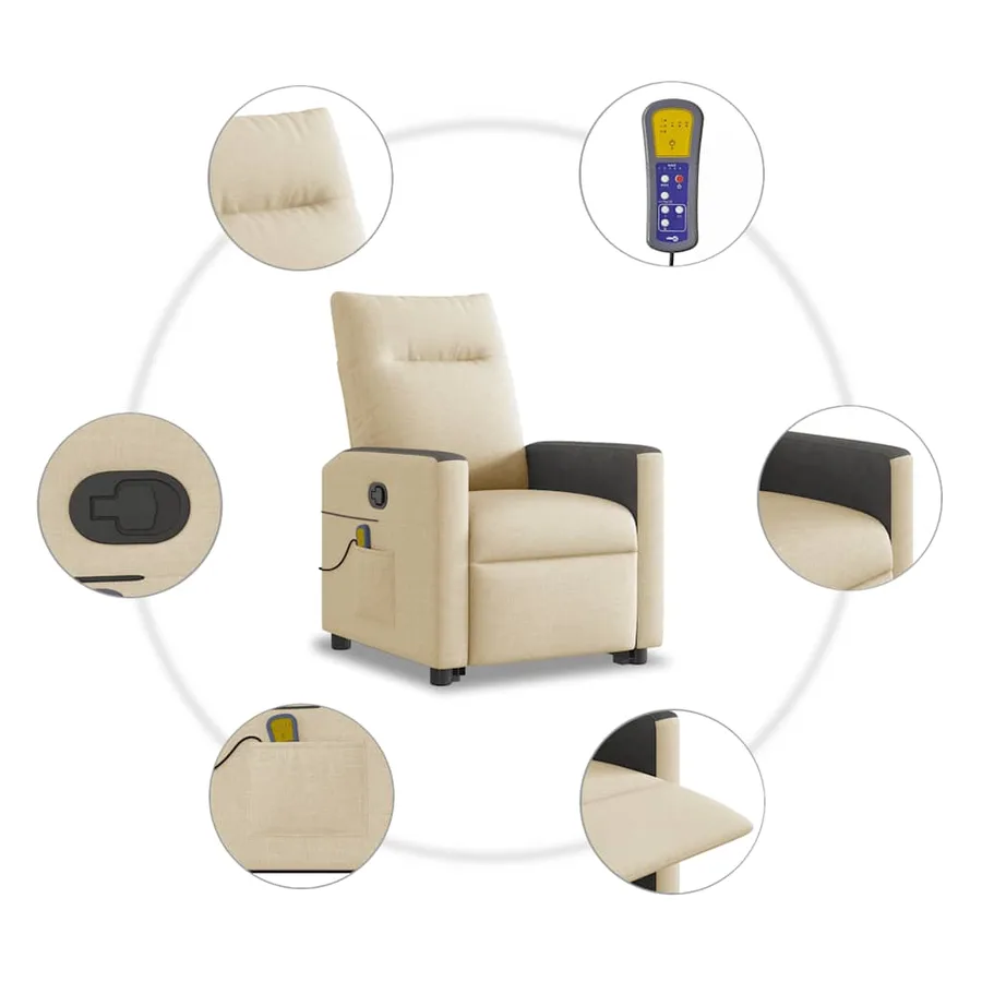 Fauteuil inclinable de massage Crème Tissu - 10
