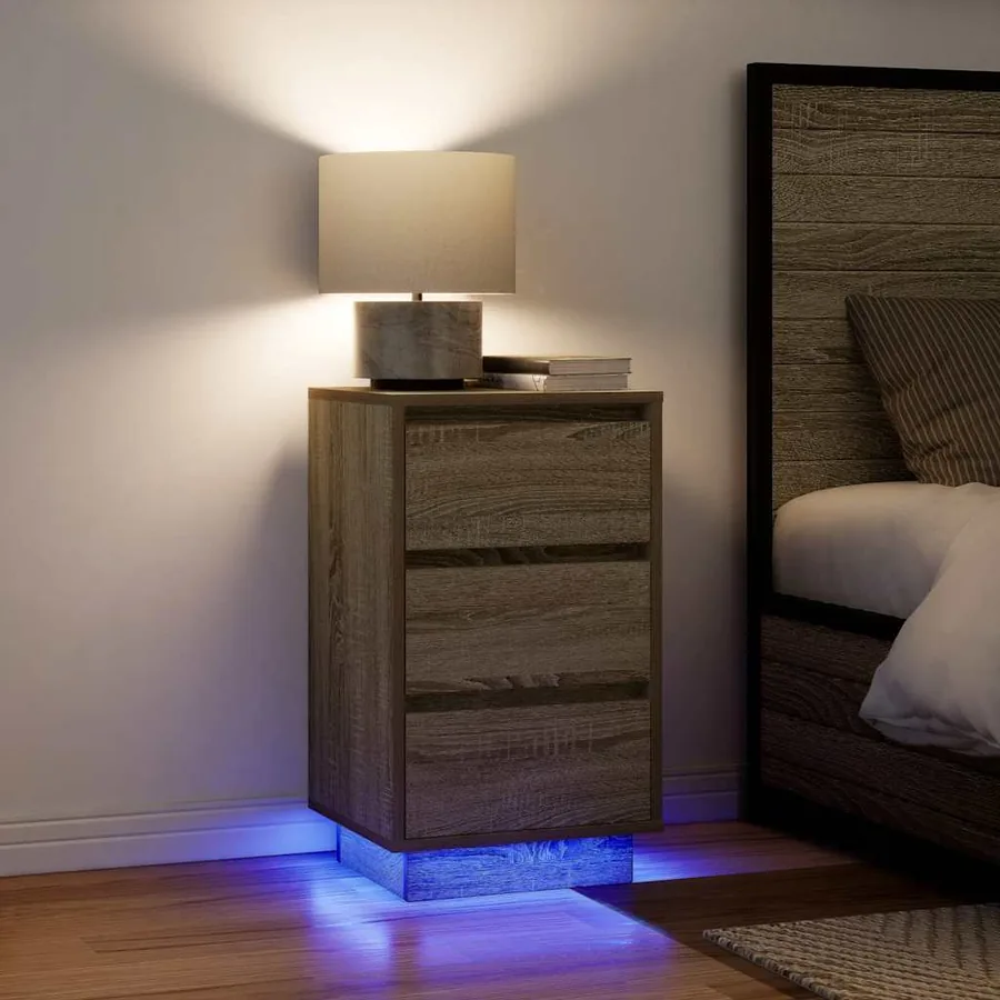 Table de chevet avec lumières LED chêne sonoma 38x34x65 cm