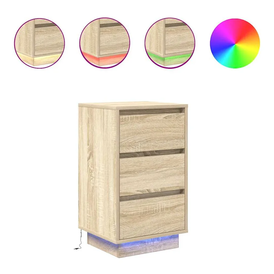 Table de chevet avec lumières LED chêne sonoma 38x34x65 cm - 2