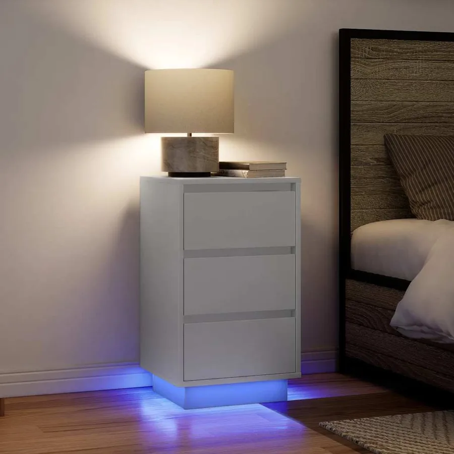 Table de chevet avec lumières LED blanc 38x34x65 cm