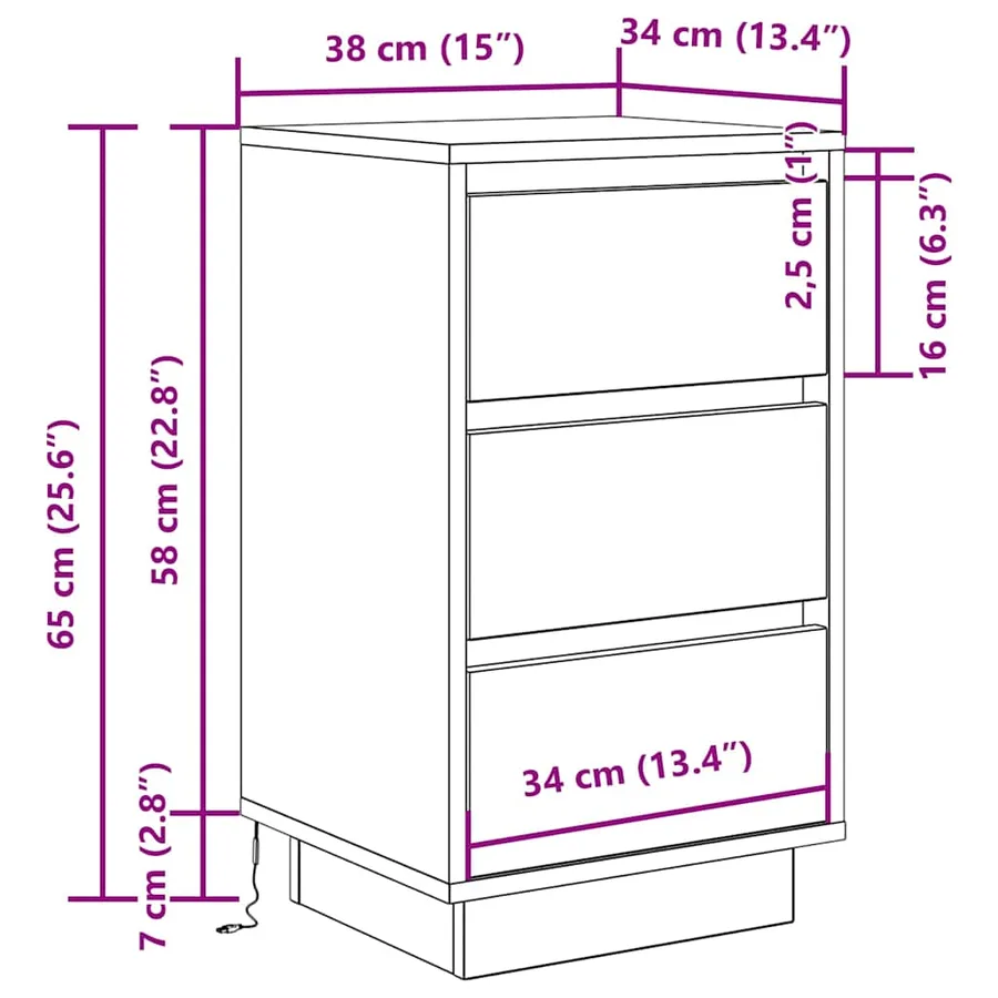 Table de chevet avec lumières LED blanc 38x34x65 cm - 14