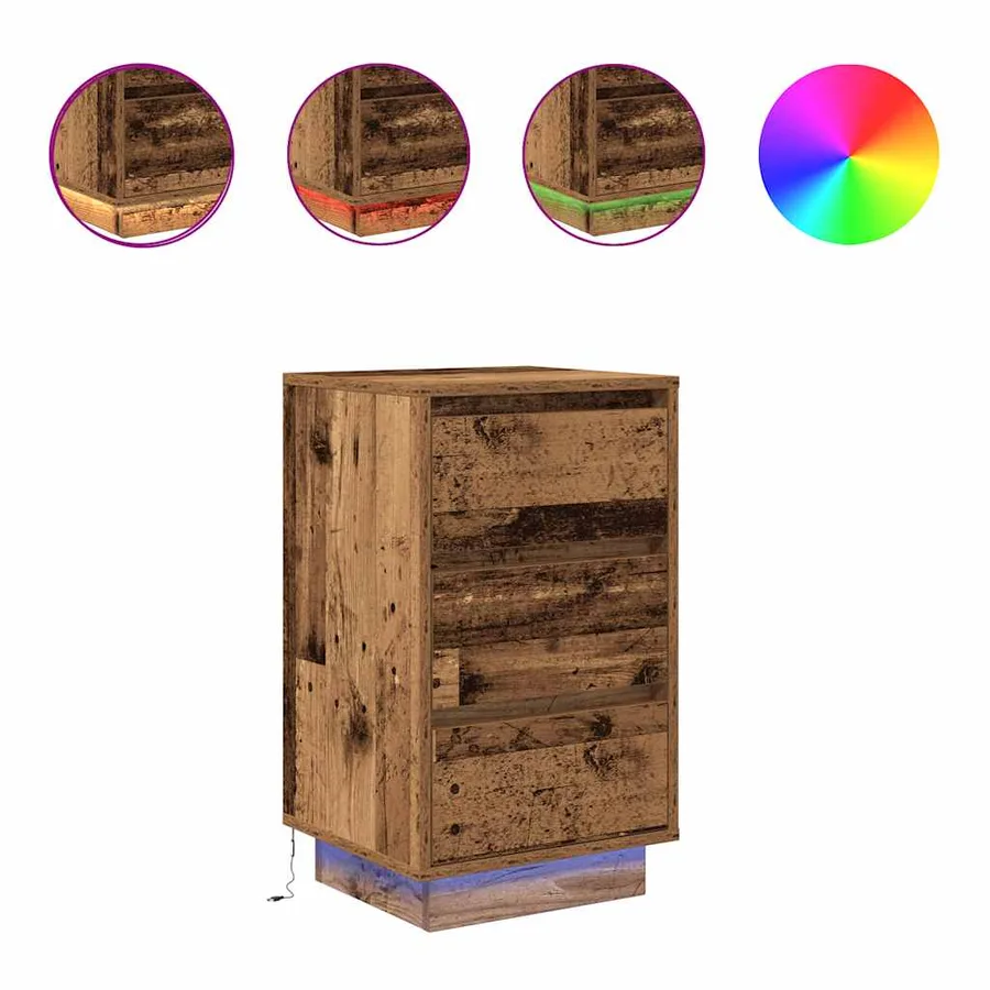 Table de chevet avec lumières LED vieux bois 38x34x65 cm - 2