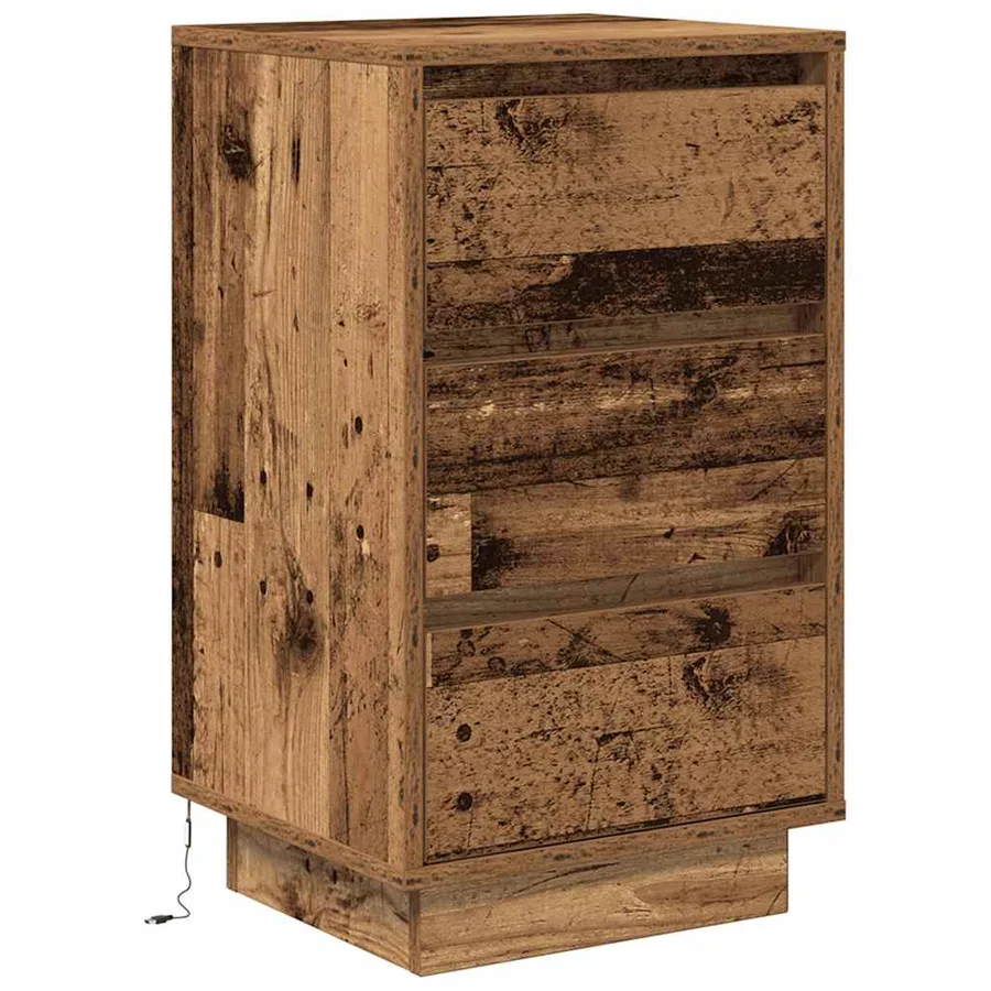Table de chevet avec lumières LED vieux bois 38x34x65 cm - 3