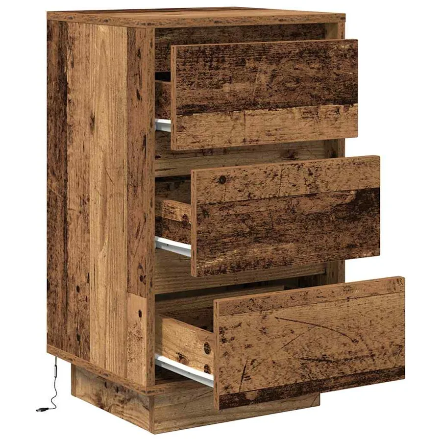 Table de chevet avec lumières LED vieux bois 38x34x65 cm - 6