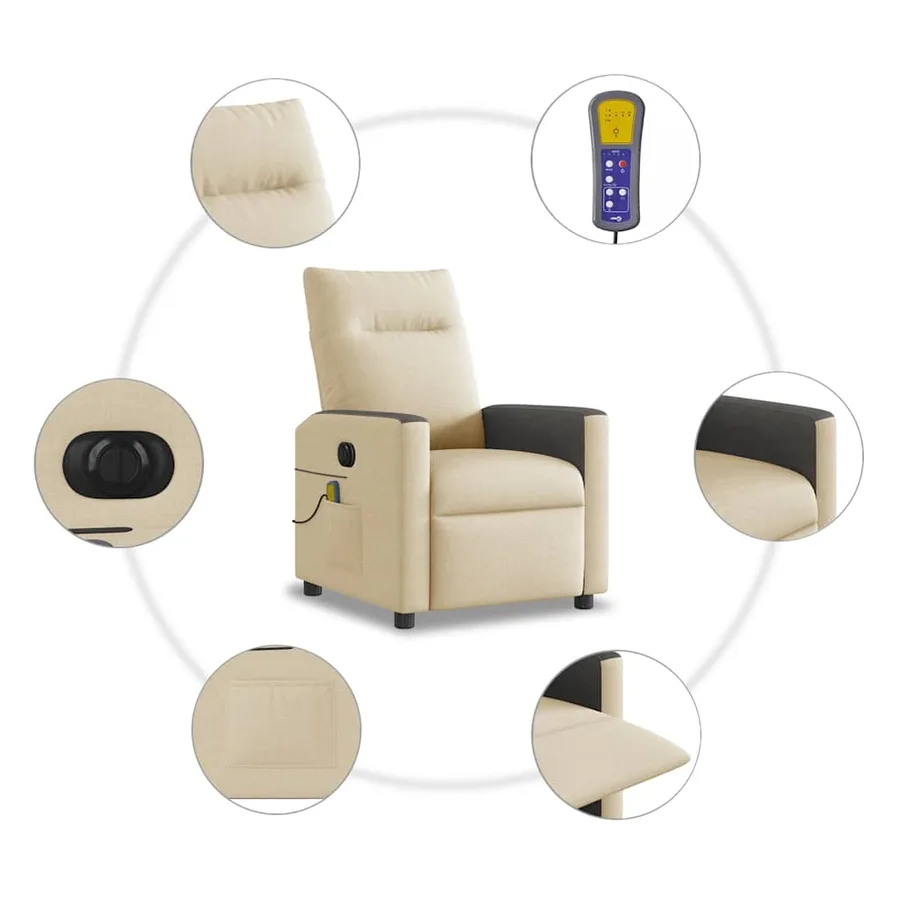 Fauteuil inclinable de massage électrique crème tissu - 10