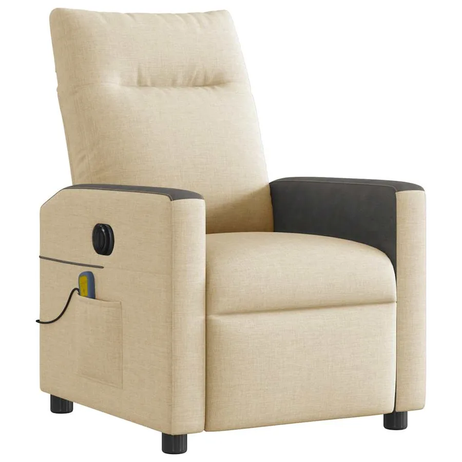 Fauteuil inclinable de massage électrique crème tissu - 4