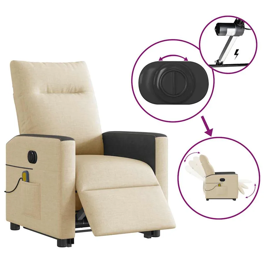 Fauteuil inclinable de massage électrique Crème Tissu - 10