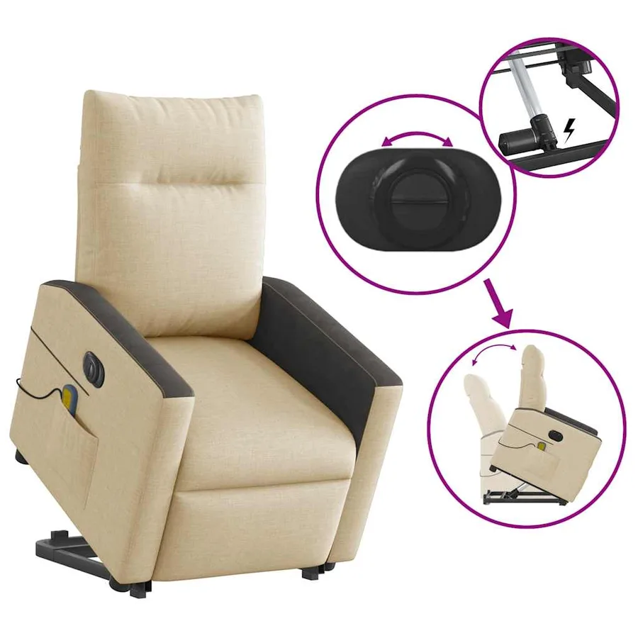 Fauteuil inclinable de massage électrique Crème Tissu - 9