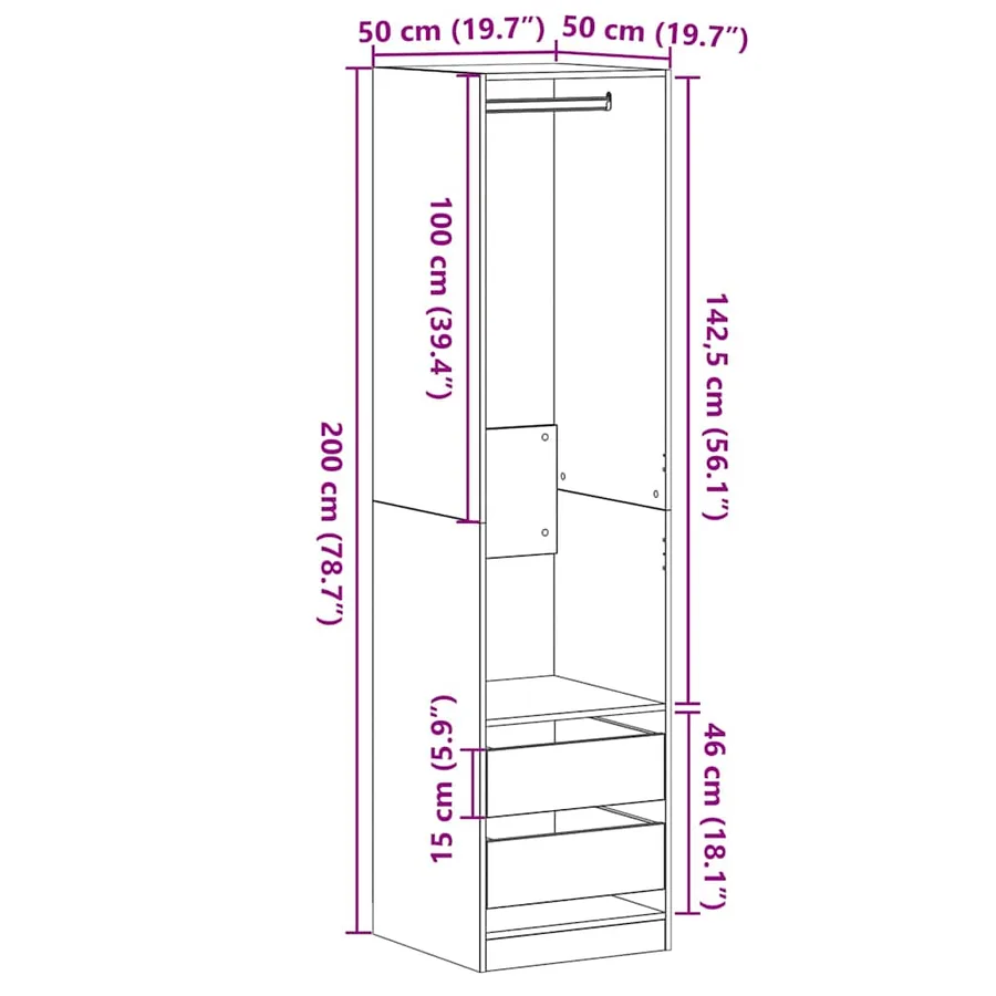 Armoire Chêne noir 50 x 50 x 200 cm Bois d'ingénierie - 11