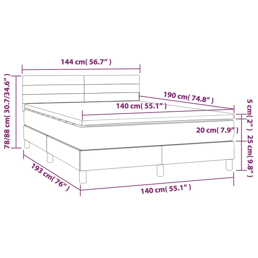 Sommier à lattes de lit avec matelas Gris clair 140x190cm Tissu - 7