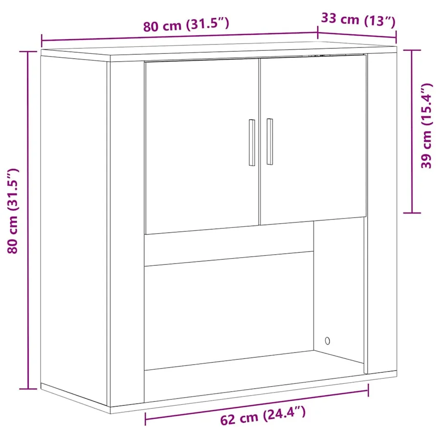Meuble mural Chêne artisanal 80 x 33 x 80 cm Bois d'ingénierie - 13