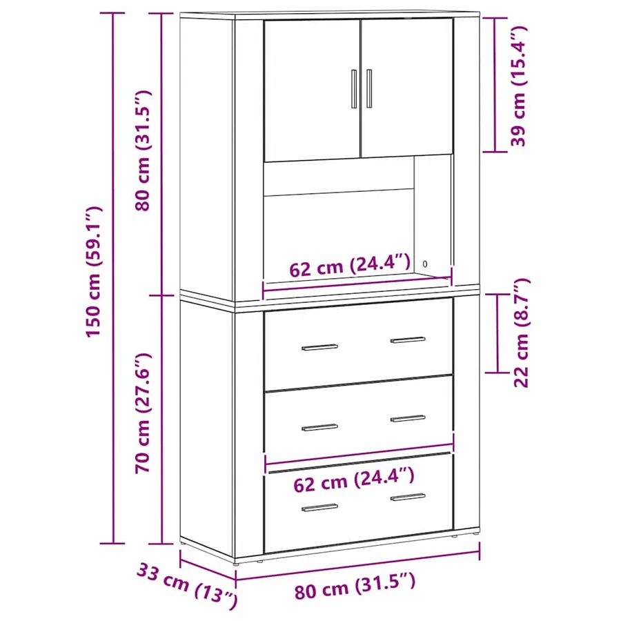 Haut Armoire Chêne artisanal 80 x 33 x 150 cm Bois d'ingénierie - 14