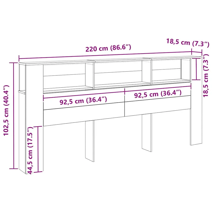 Cabinet de Tête de Lit Chêne noir 220 x 18,5 x 102,5 cm - 9