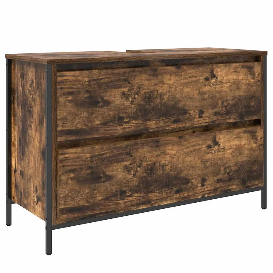 Meuble de salle de bain lavabo tiroirs chêne fumé 90x34,5x60 cm - 2