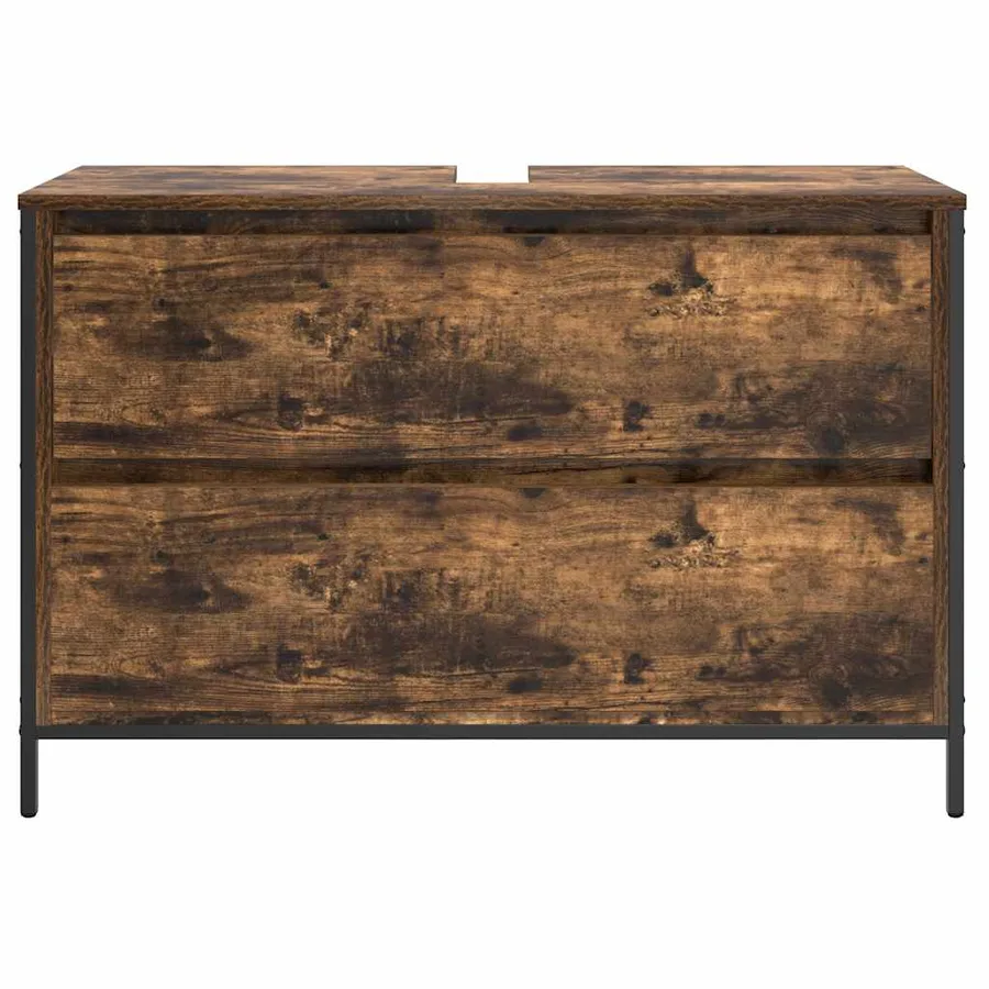 Meuble de salle de bain lavabo tiroirs chêne fumé 90x34,5x60 cm - 6