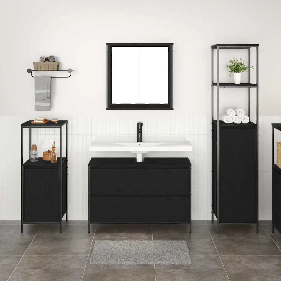 Ensemble de mobilier de salle de bain 3 pcs Chêne noir - 4