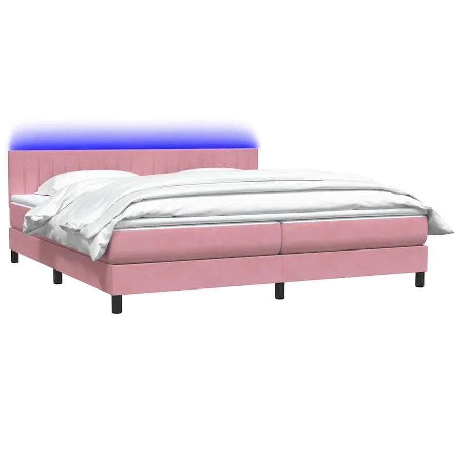 Sommier à lattes de lit avec matelas et LED rose 180x220 cm velours - 3