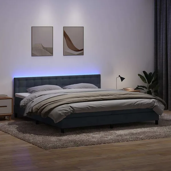 Sommier à lattes de lit et matelas et LED gris foncé 180x220cm velours