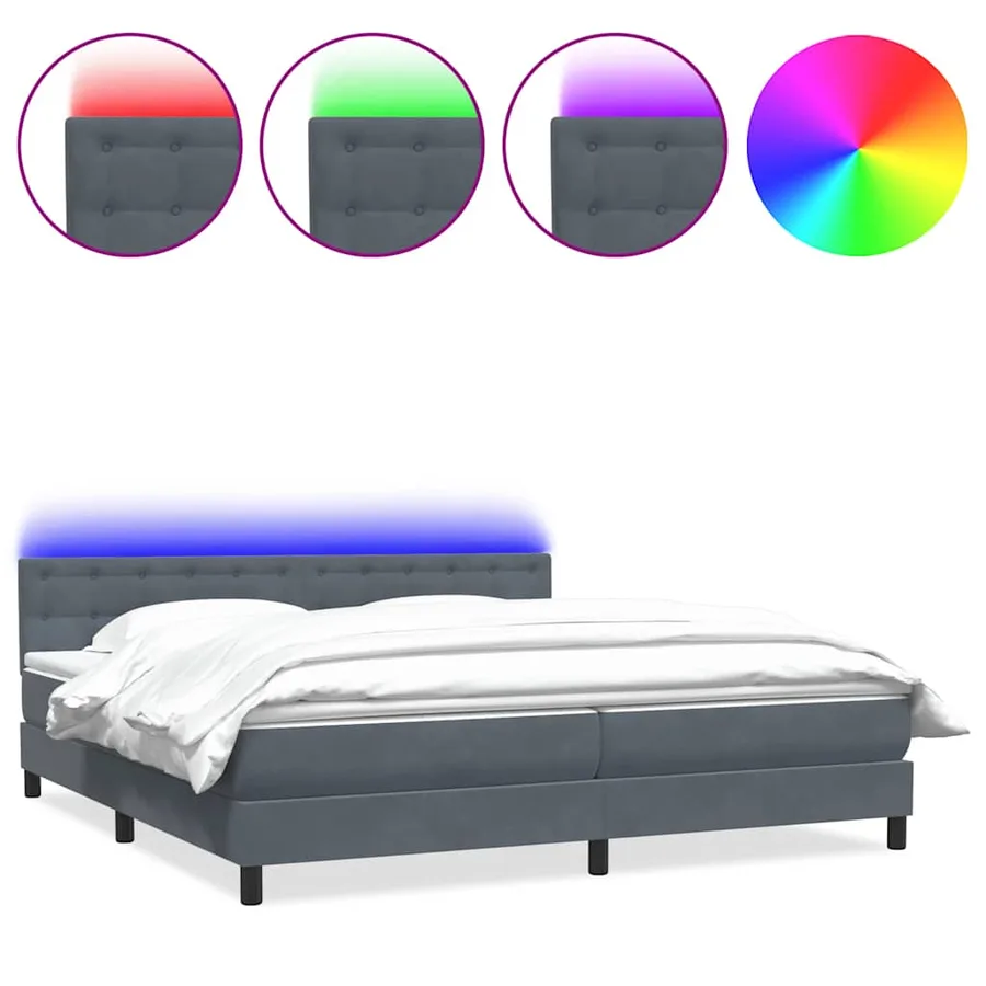 Sommier à lattes de lit et matelas et LED gris foncé 180x220cm velours - 2
