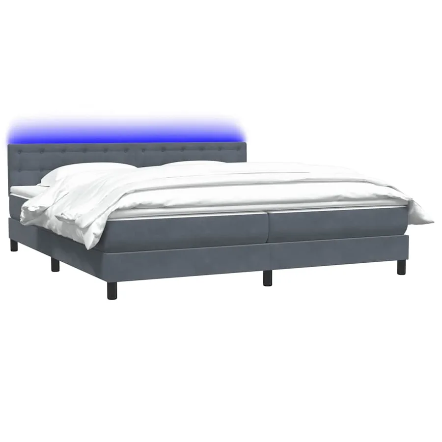 Sommier à lattes de lit et matelas et LED gris foncé 180x220cm velours - 3