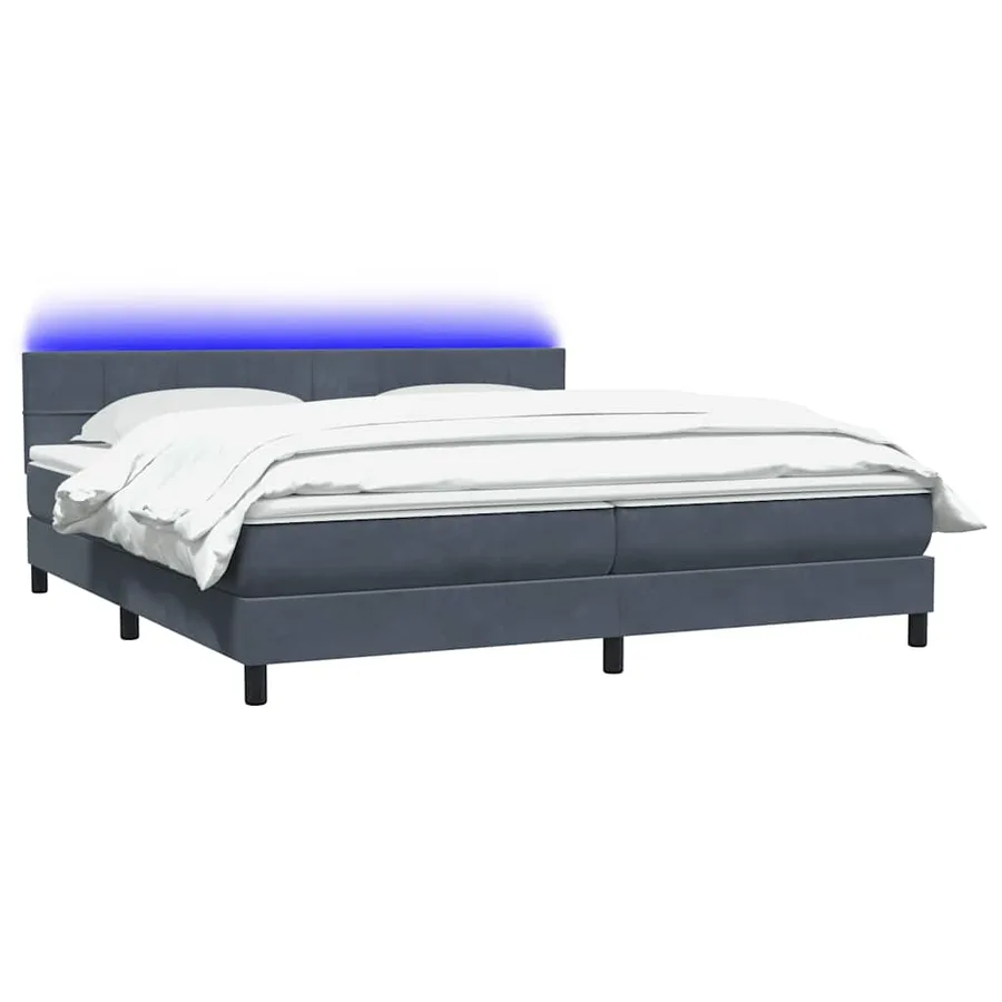 Sommier à lattes de lit et matelas et LED gris foncé 180x220cm velours - 3