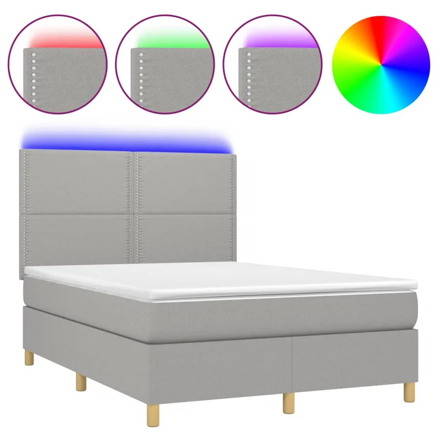 Sommier à lattes de lit et matelas et LED Gris clair 140x200 cm - 2