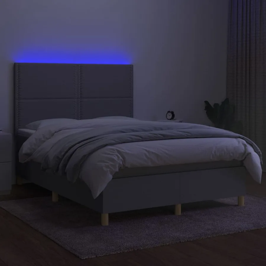 Sommier à lattes de lit et matelas et LED Gris clair 140x200 cm - 4