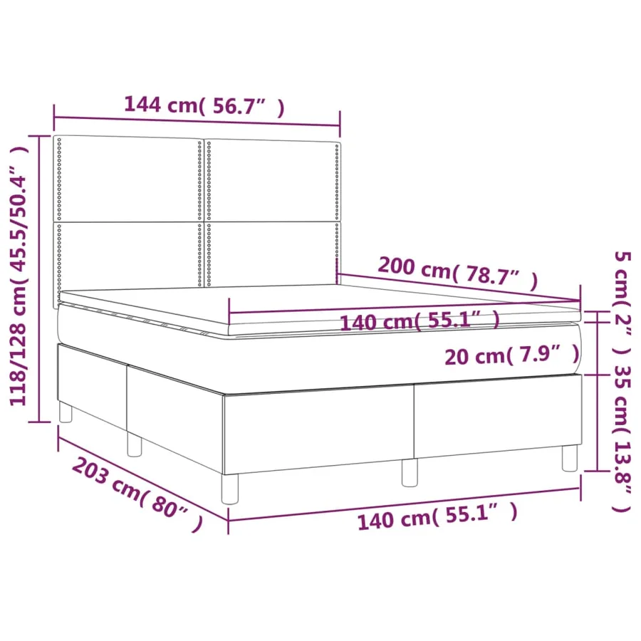 Sommier à lattes de lit et matelas et LED Gris clair 140x200 cm - 8