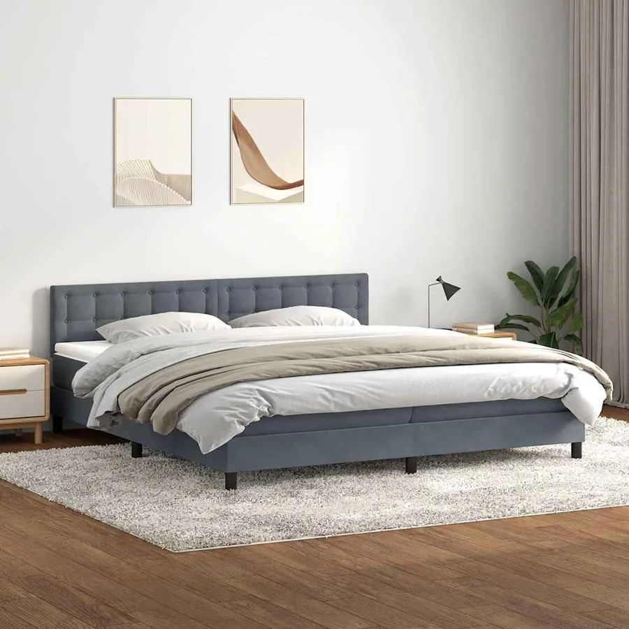 Sommier à lattes de lit et matelas et LED gris foncé 200x220cm velours - 4