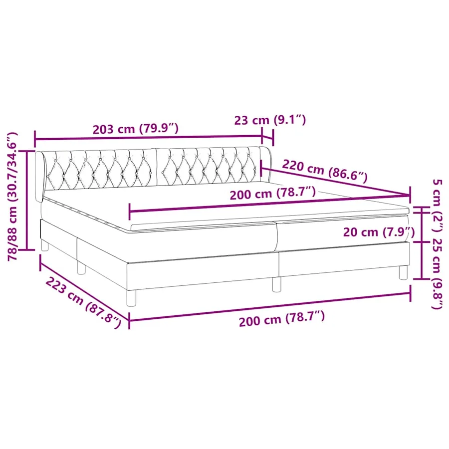 Sommier à lattes de lit et matelas gris foncé 200x220cm velours - 12