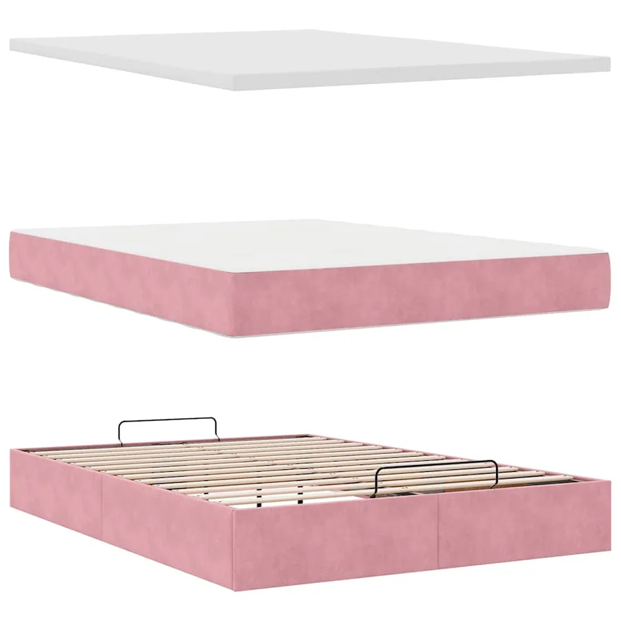 Cadre de lit ottoman avec matelas rose 140x200 cm velours - 10