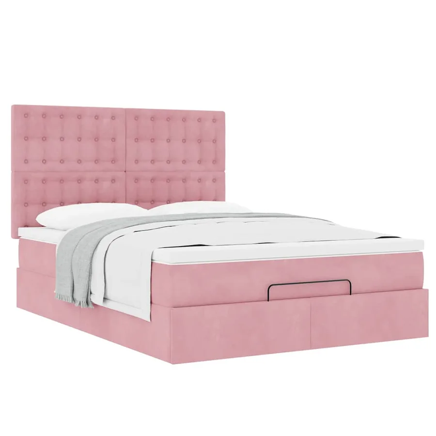 Cadre de lit ottoman avec matelas rose 140x200 cm velours - 2