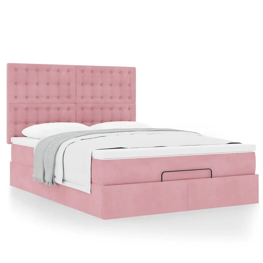 Cadre de lit ottoman avec matelas rose 140x200 cm velours - 4