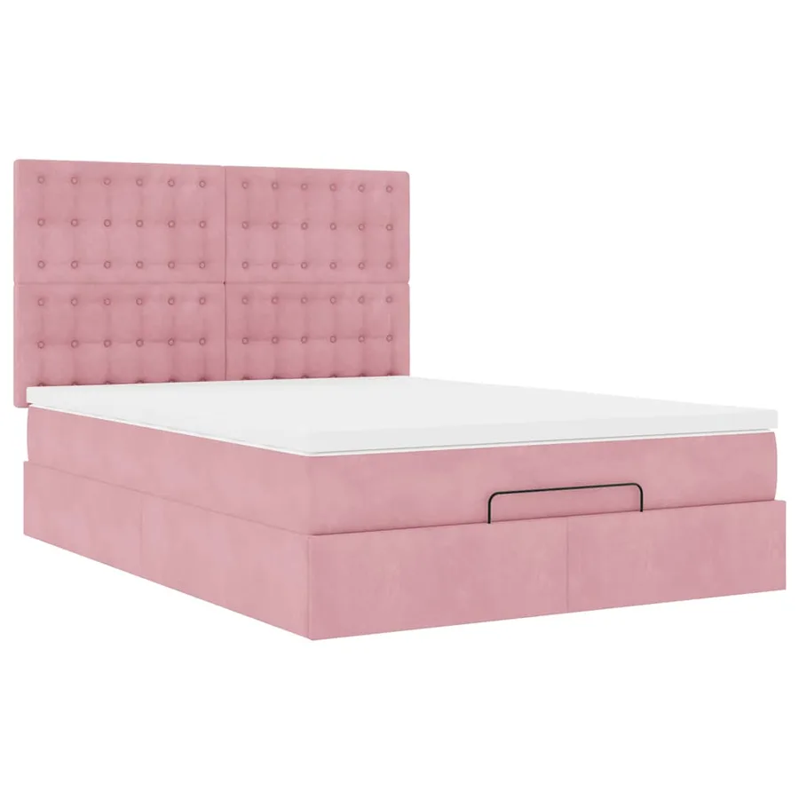 Cadre de lit ottoman avec matelas rose 140x200 cm velours - 5