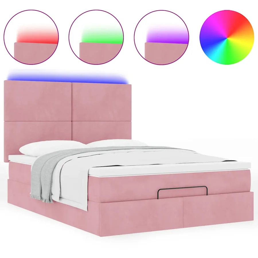 Cadre de lit ottoman avec matelas rose 140x200 cm velours - 5