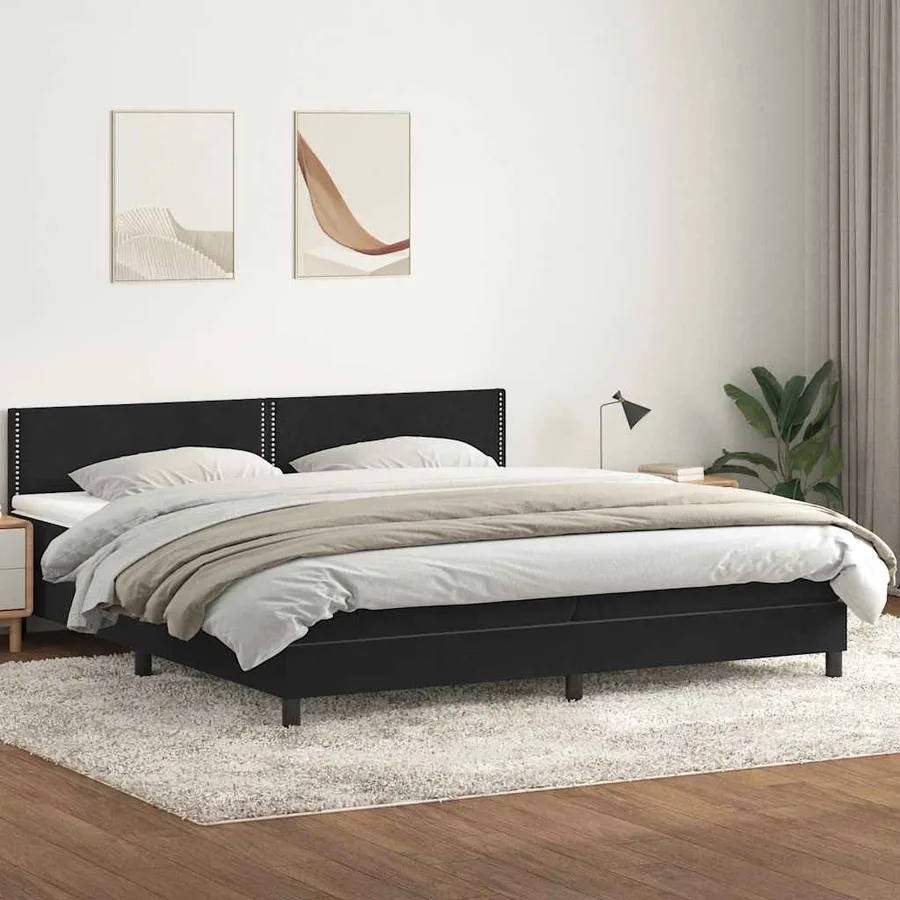 Sommier à lattes de lit avec matelas et LED noir 200x220 cm velours - 4