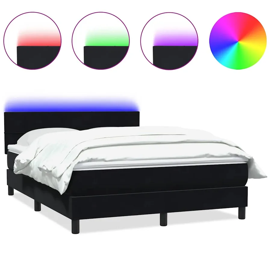 Sommier à lattes de lit avec matelas et LED noir 160x220 cm velours - 2