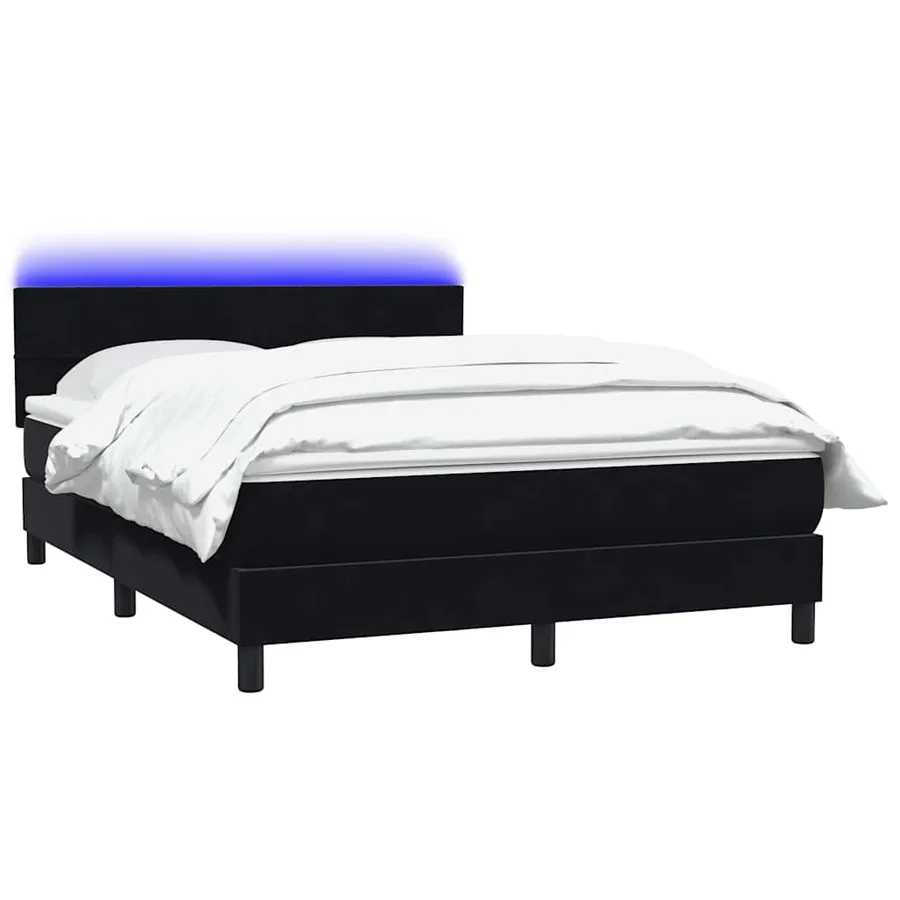 Sommier à lattes de lit avec matelas et LED noir 160x220 cm velours - 3