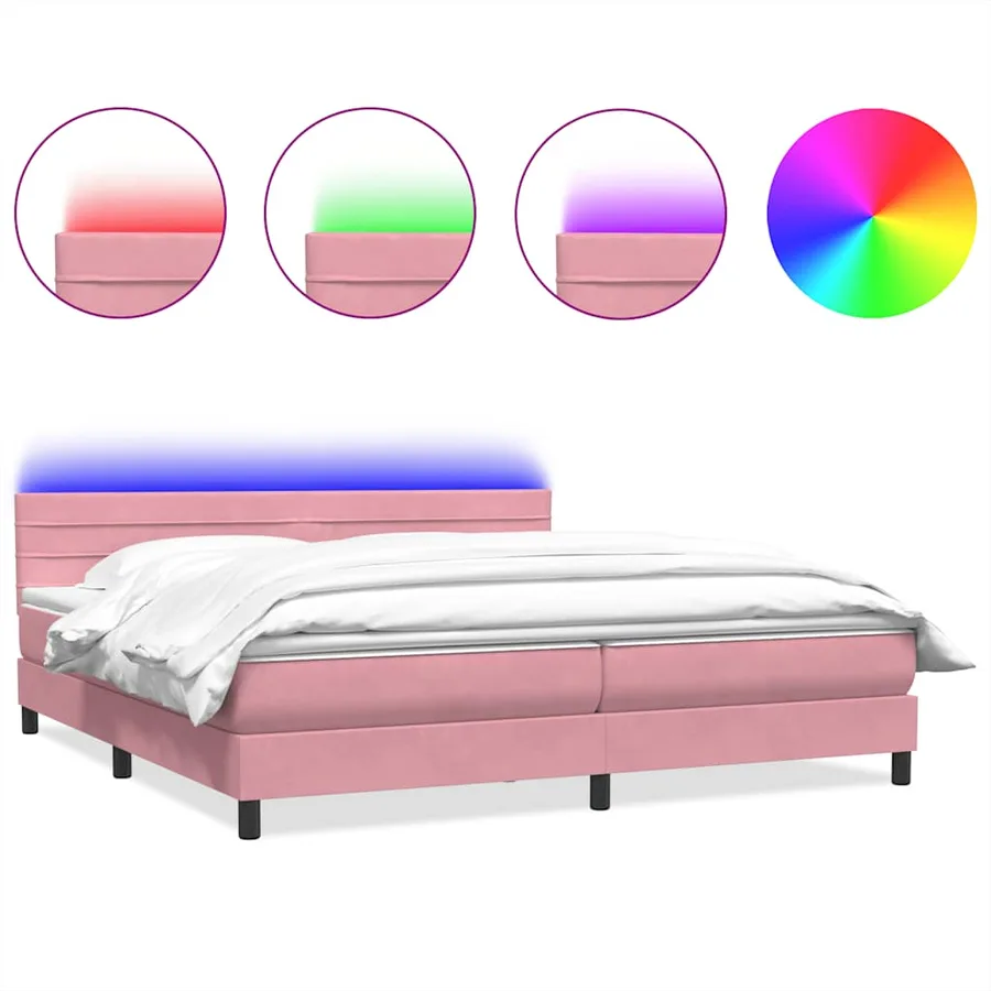 Sommier à lattes de lit avec matelas et LED rose 200x220 cm velours - 2