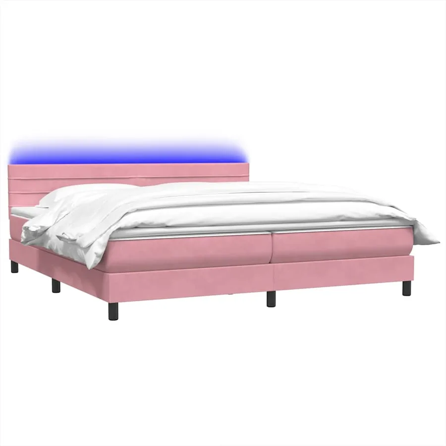 Sommier à lattes de lit avec matelas et LED rose 200x220 cm velours - 3