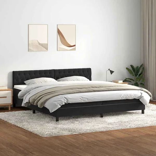 Sommier à lattes de lit avec matelas et LED noir 200x220 cm velours